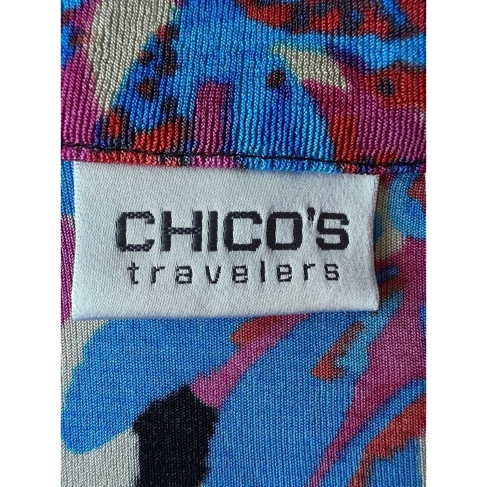 Chico's Travelers Jacket Women Size 2 Multicolor Floral Knit Open Front Casual